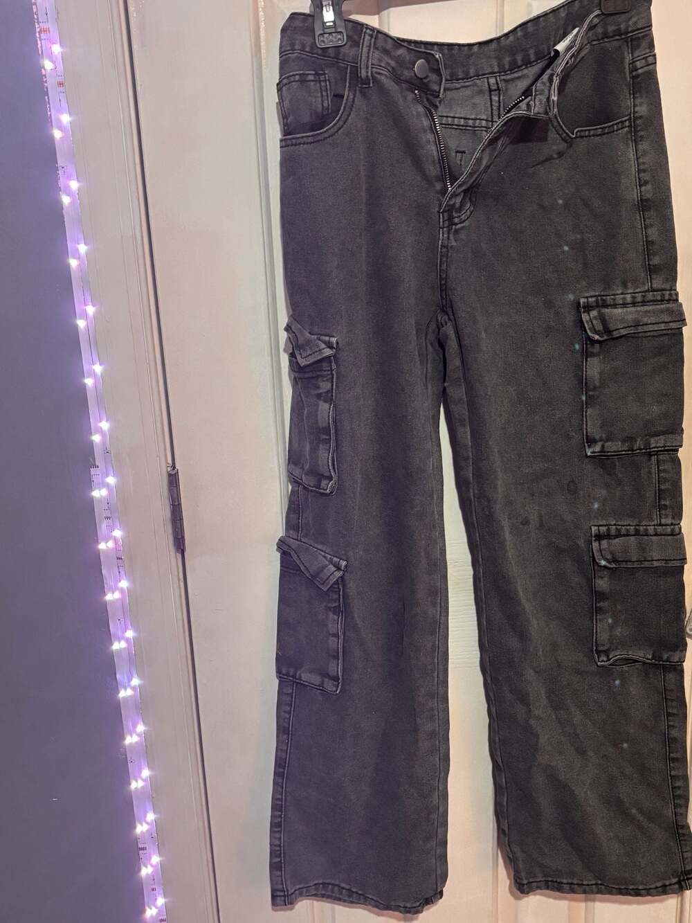 SHEIN Washed Black Denim Cargo Pants